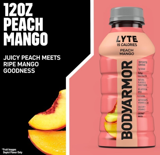 BODYARMOR LYTE Sports Drink Low-Calorie Sports Beverage, Peach Mango, 12 fl oz