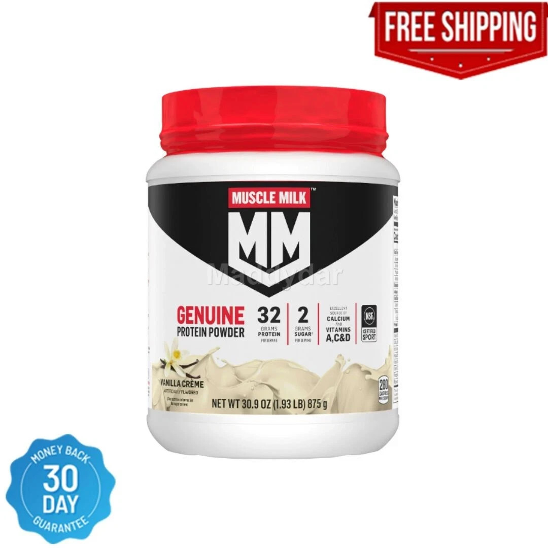 Muscle Milk Genuine Protein Powder, Vanilla Crème, 1.93 lb, 12 Servings