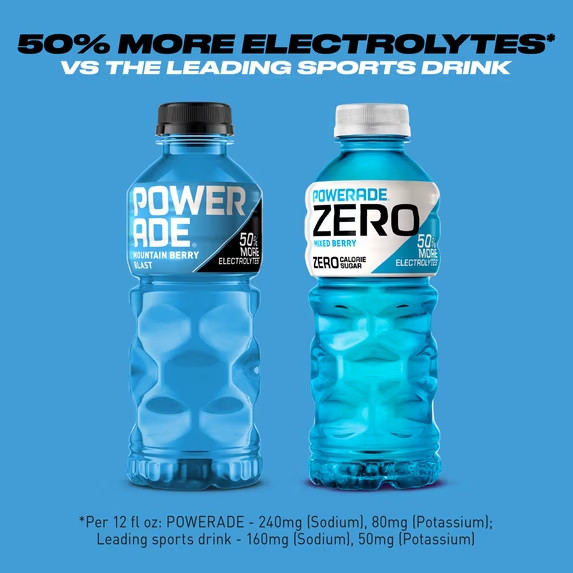Powerade Zero Sugar Mixed Berry Sports Drink 20oz Bottles 24 Pack