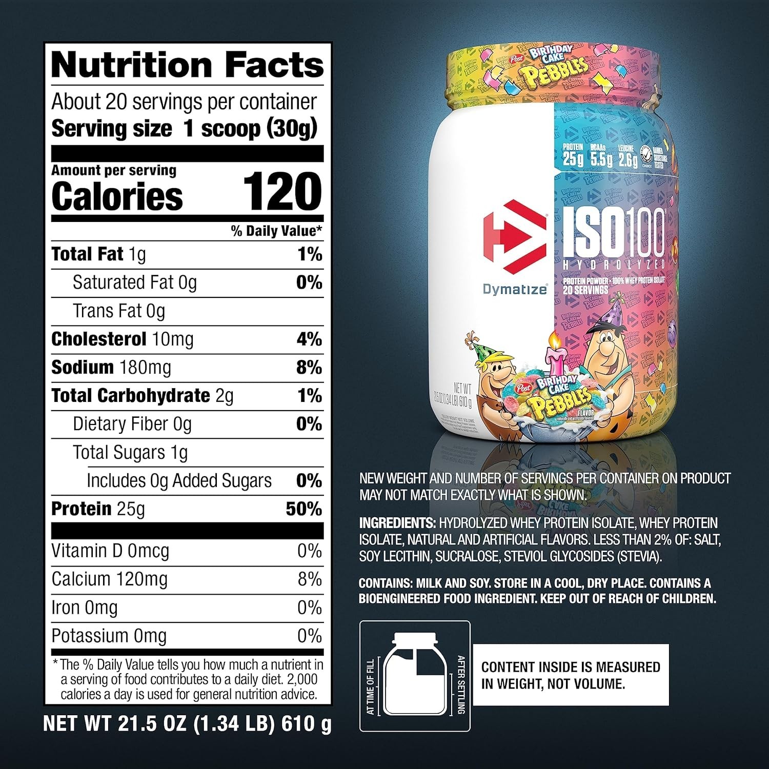 Dymatize x Birthday Cake Pebbles ISO100 Whey Protein Powder Isolate, 20 Servings