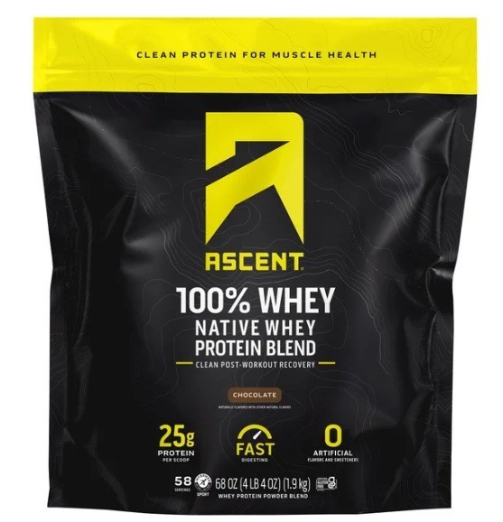 Ascent Whey Protein Vanilla Bean or Chocolate 4.25 lb Native Whey 25g Protein