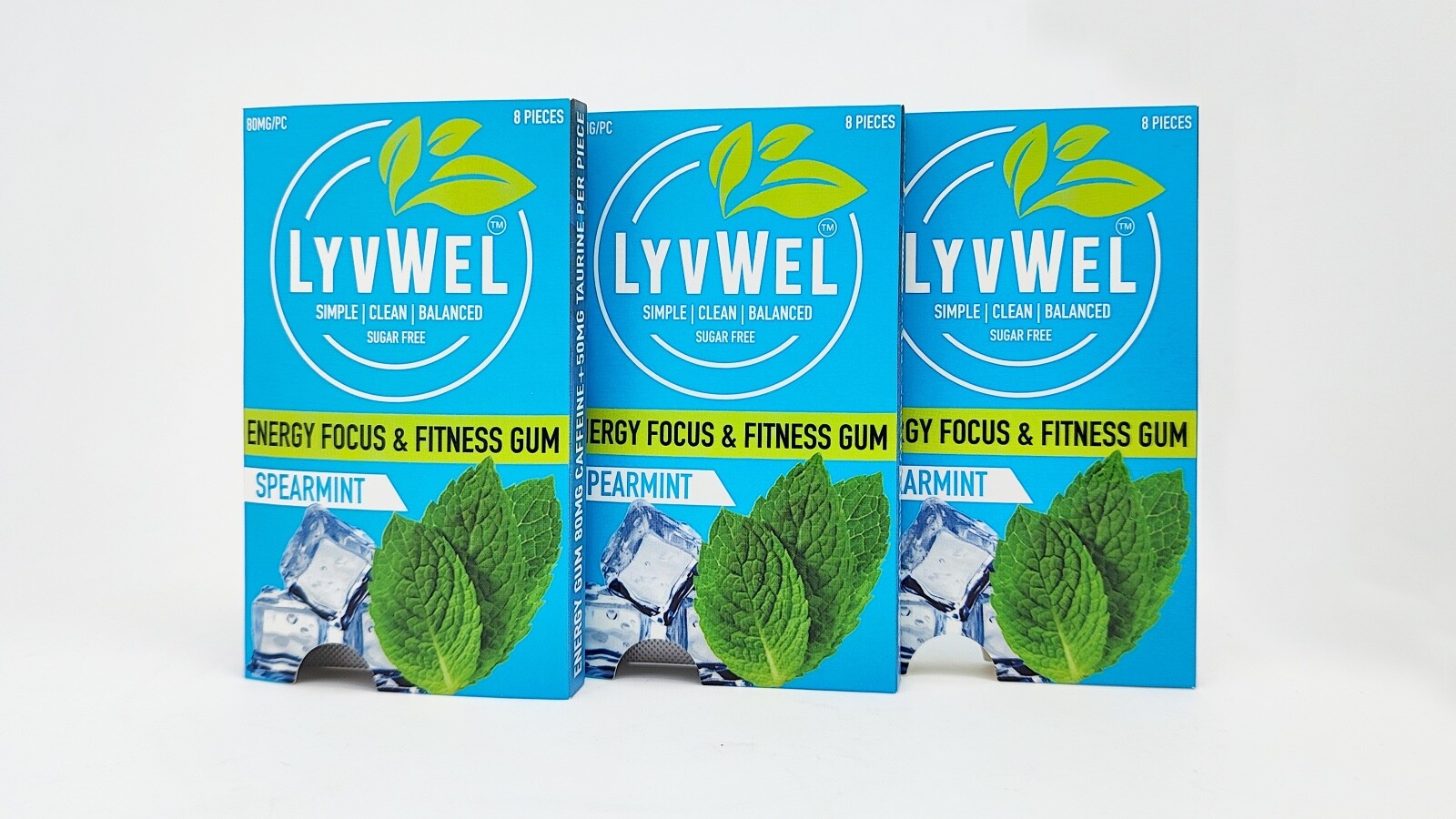 Spearmint Energy Chews Gum 80mg Caffeine Alertness Awake Focus 3 Packs Nootropic