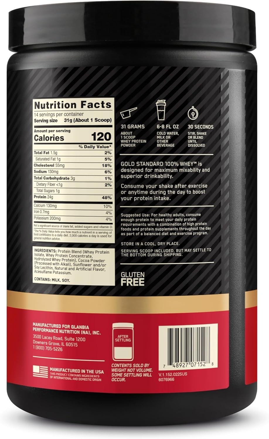 Gold Standard 100% Whey Protein Powder, Double Rich Chocolate, 1 Pound Pack of 1