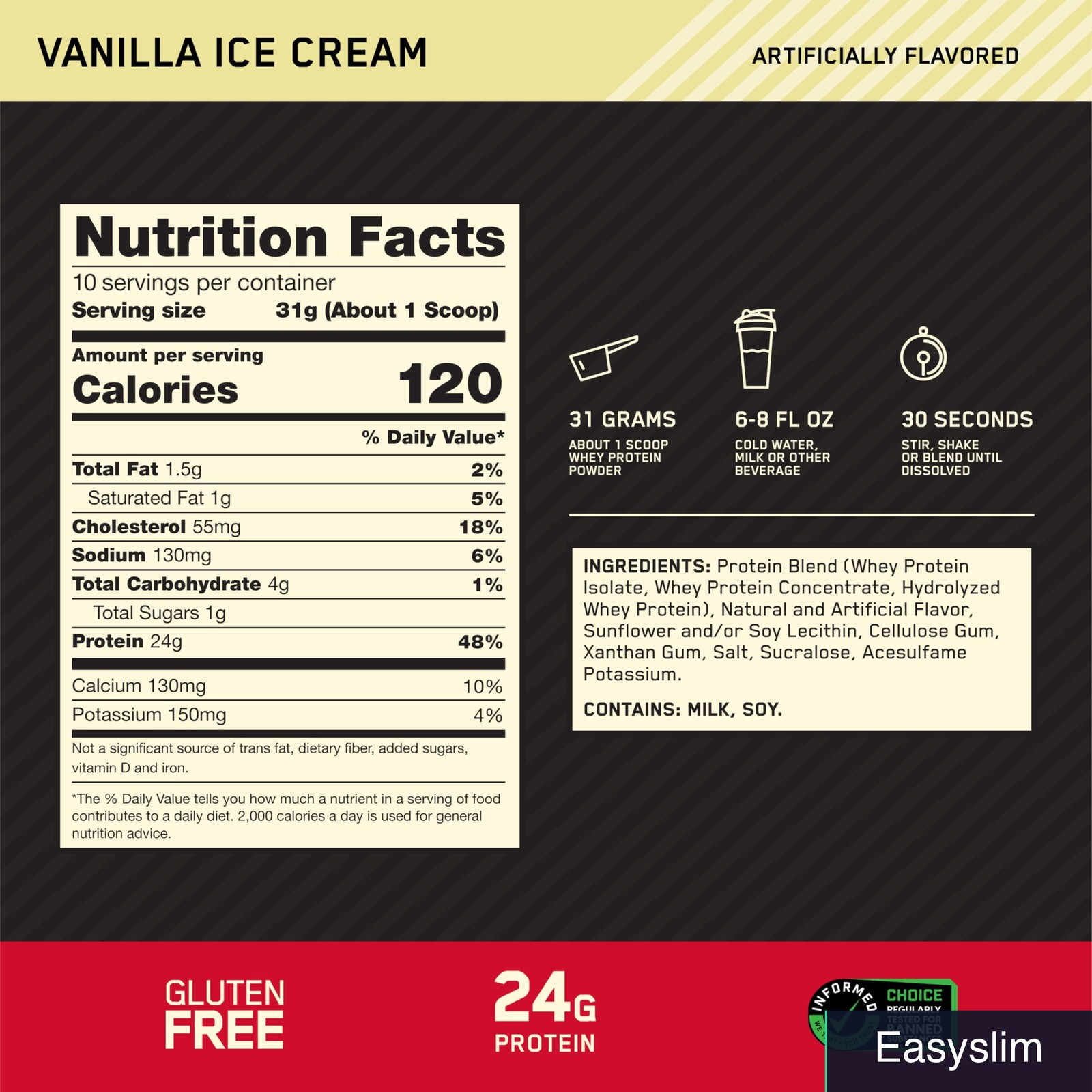 Whey Protein Powder Gold Standard Vanilla Ice Cream 10.9 Ounce Trial