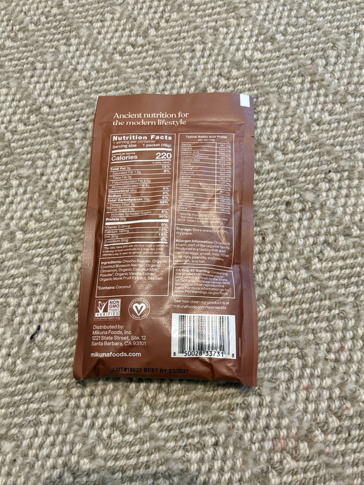 Mikuna Chocho Plant-Based Protein Powder, Cinnamon Horchata, Vegan 1.73oz