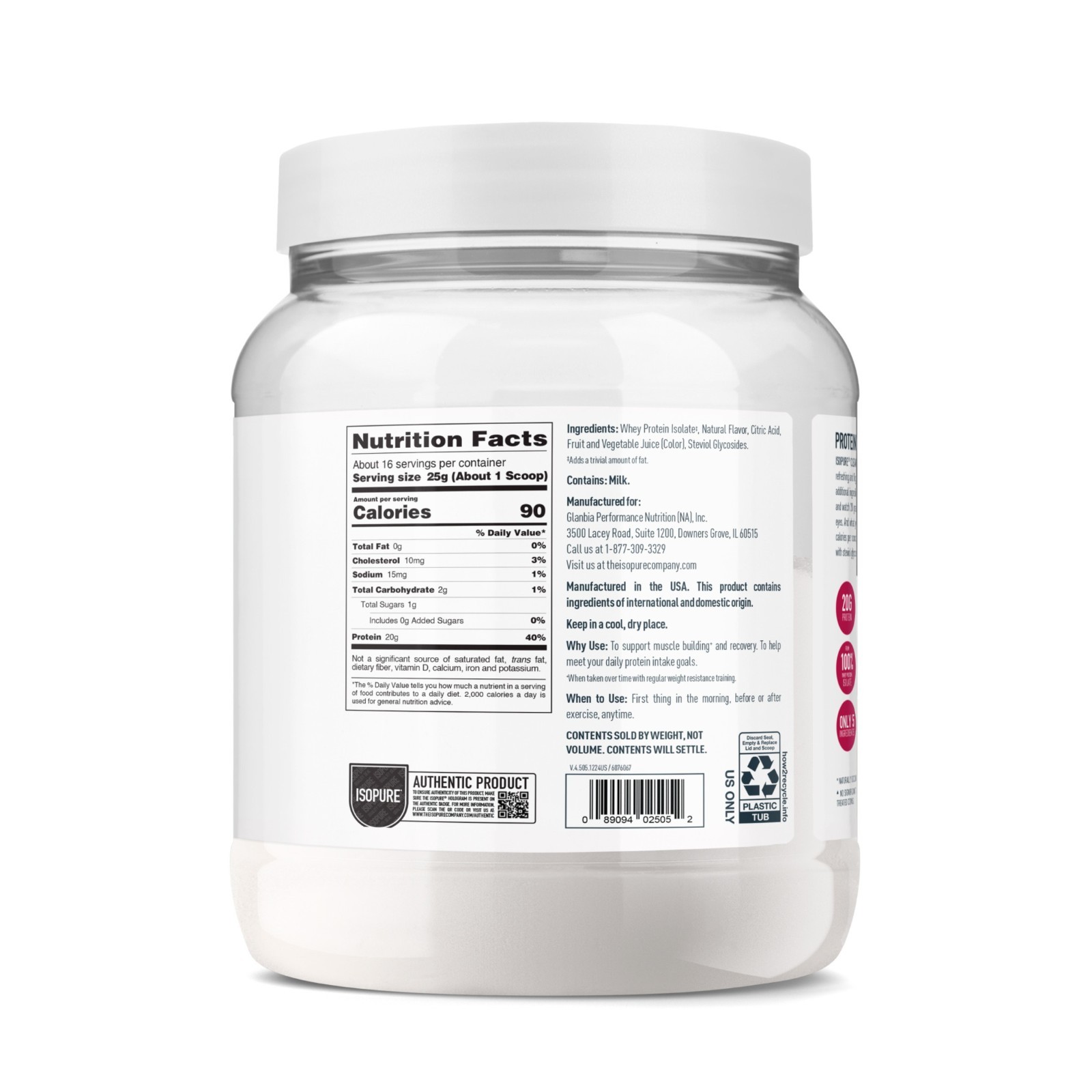 Isopure Clear Low Carb 100% Whey Protein Isolate Powder, Mixed Berry