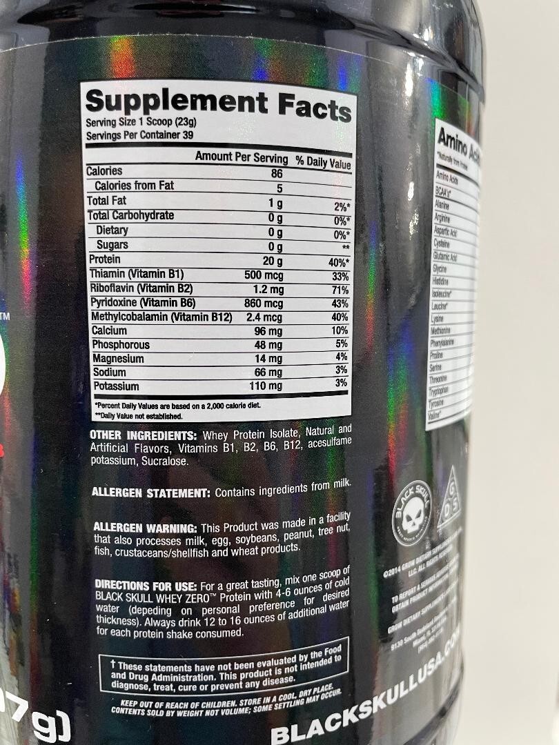 Similar to Isopure BLACK SKULL 100% Whey Isolate Protein Vanilla 2 Lb. 39 Servs.