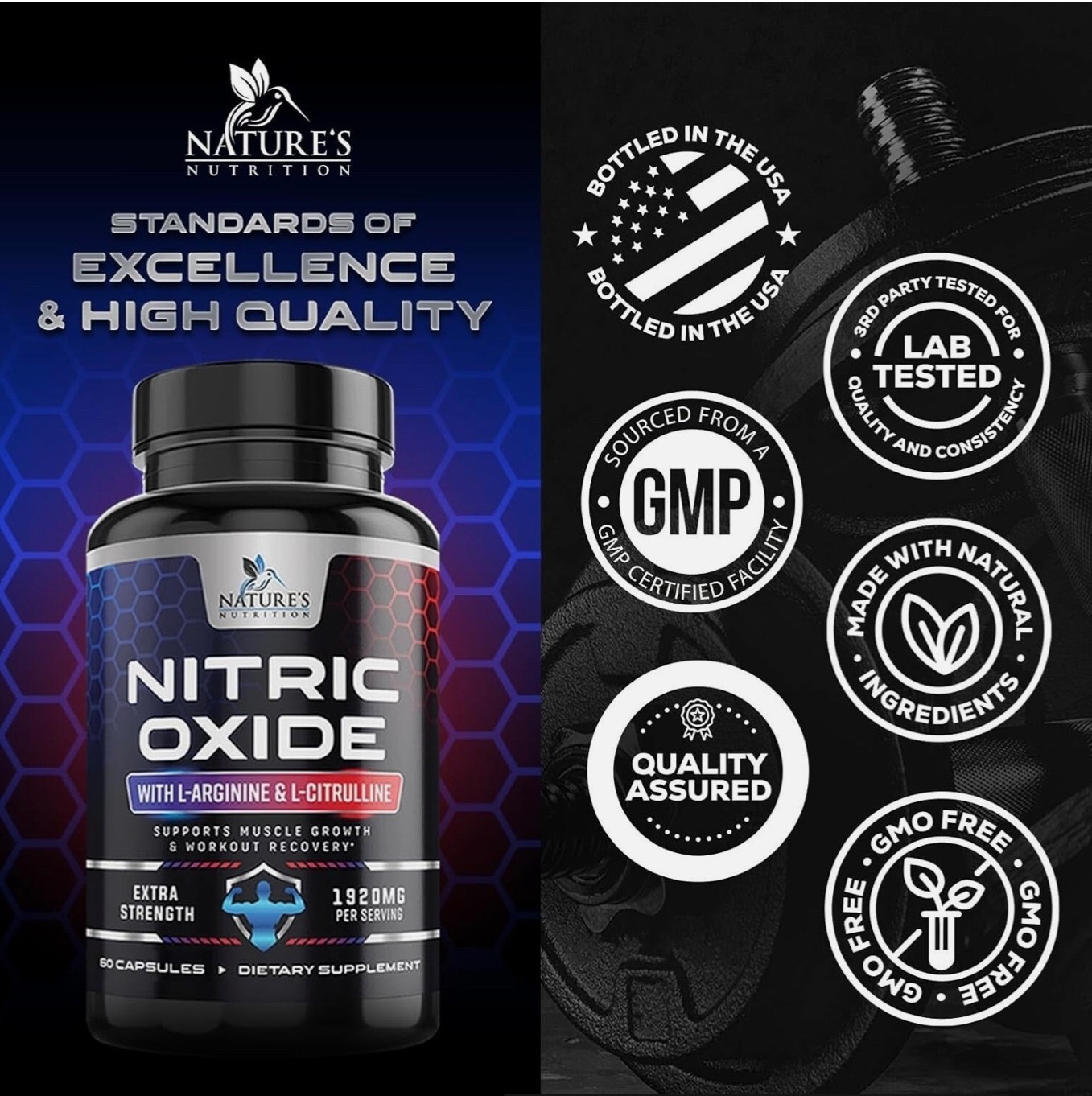 Nitric Oxide Booster 3000mg L-Arginine 3X Extra Strength Capsules