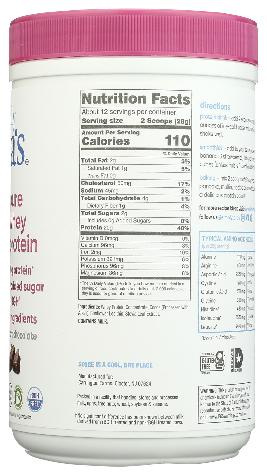 Simply Tera’S Dark Chocolate Whey Protein 12 Ounce Powder Oz 1 Pack