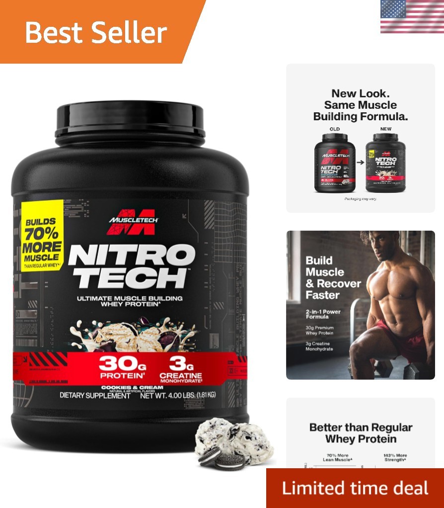 Gluten-Free Nitro-Tech Whey Protein – 4lb Canister, 30g Protein & Recovery BCAAs