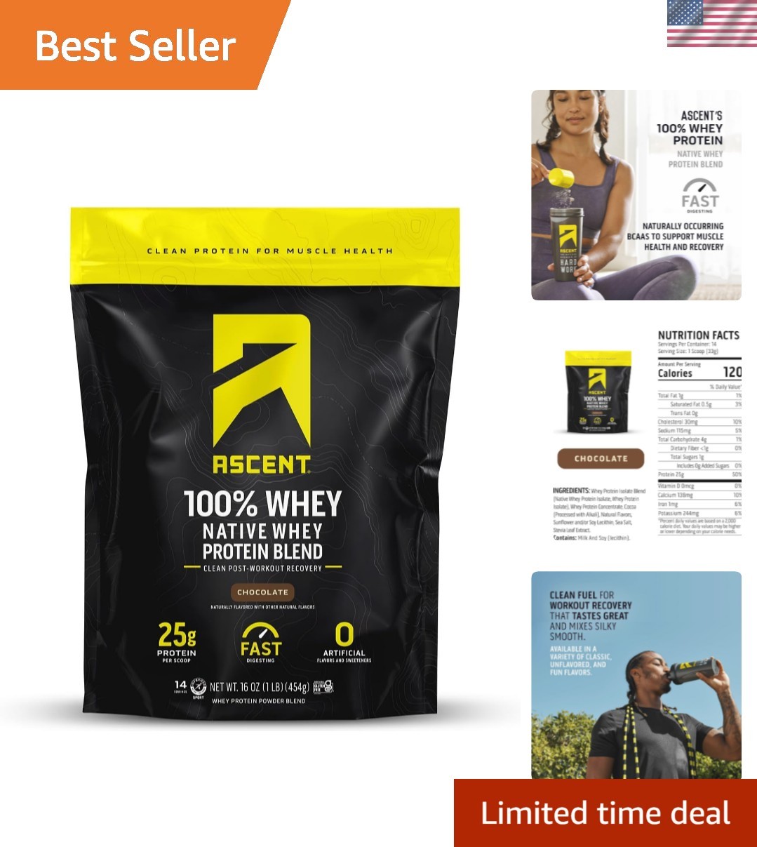 Post Workout Chocolate Whey Protein Isolate 1 lb – 25g Protein, Stevia-Sweetened