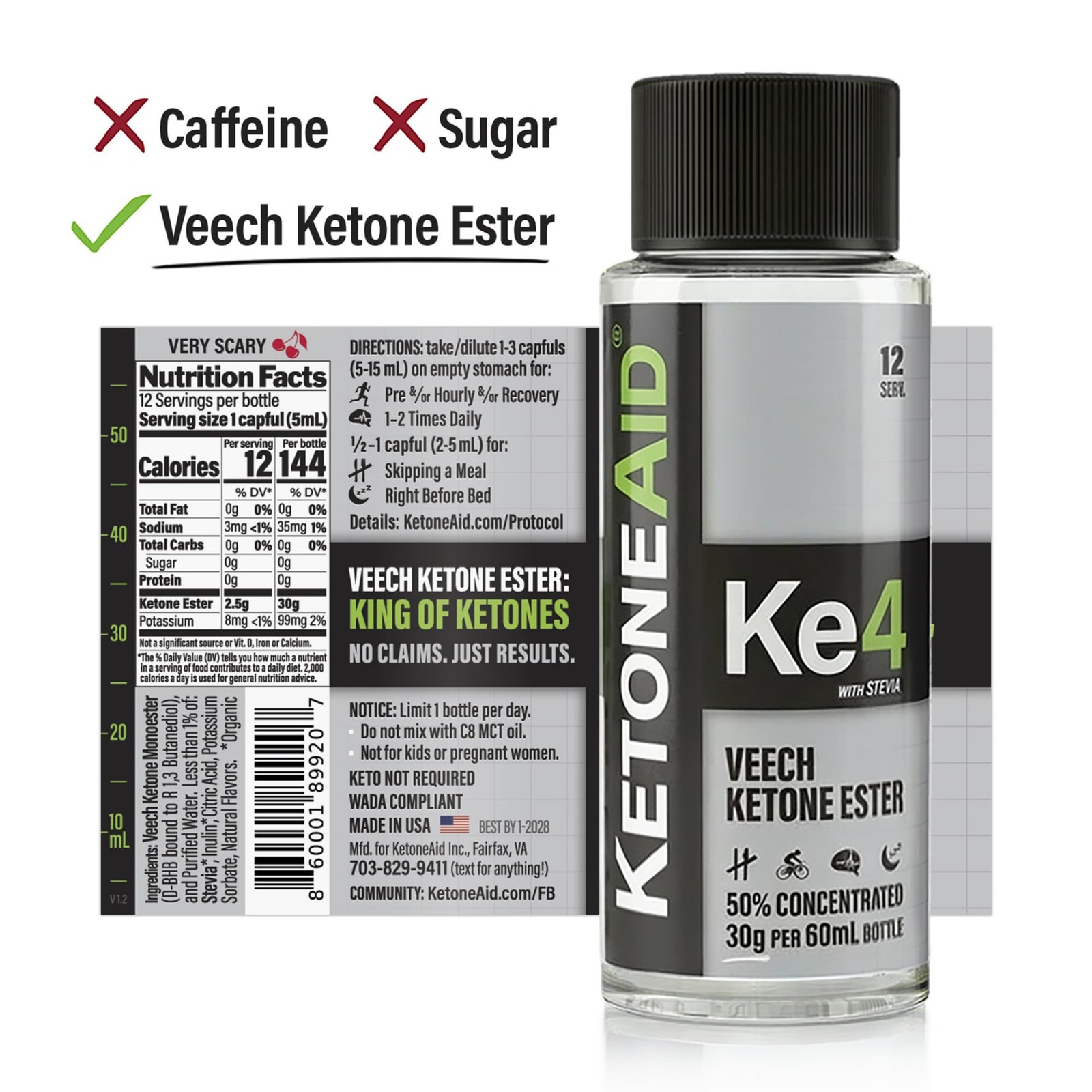 Ketone Ester Concentrate Ke4 Exogenous D-BHB Ester 12 Serving Per Bottle 1 Count