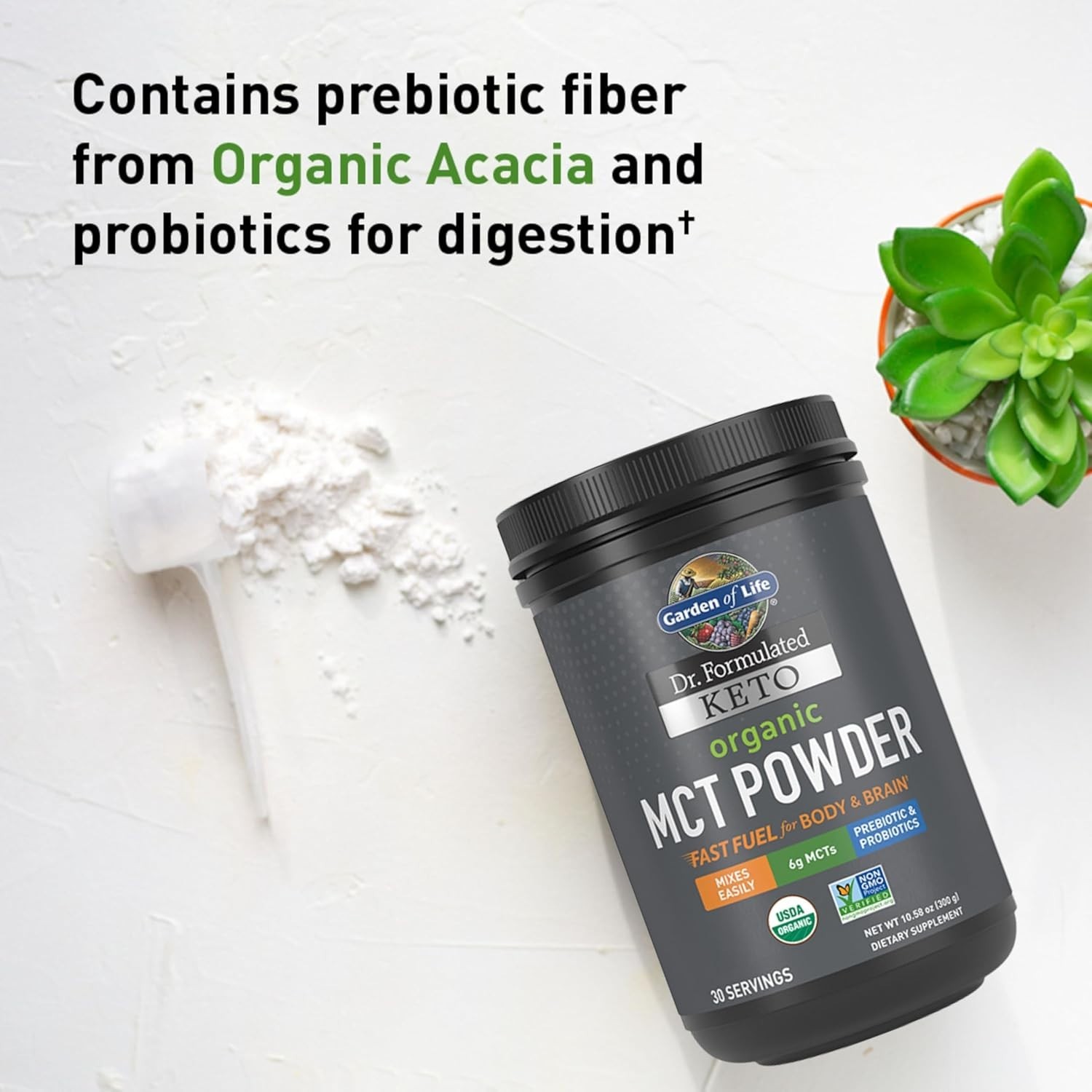 Organic MCT Powder – 30 Servings with Probiotics & Fiber for Gut Health