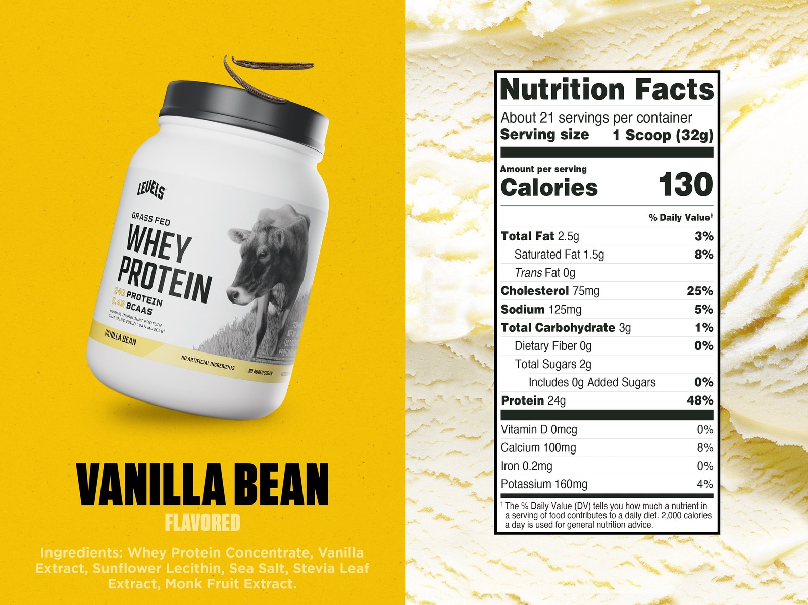 Grass Fed Whey Protein Powder, No Artificials, 24G of Protein, Vanilla Bean