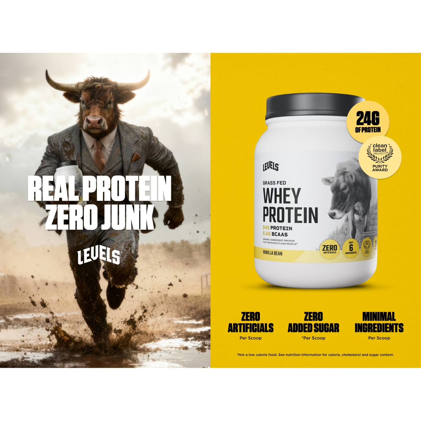 Levels Grass Fed Whey Protein Powder, No Artificials,24G of Protein,Vanilla Bean