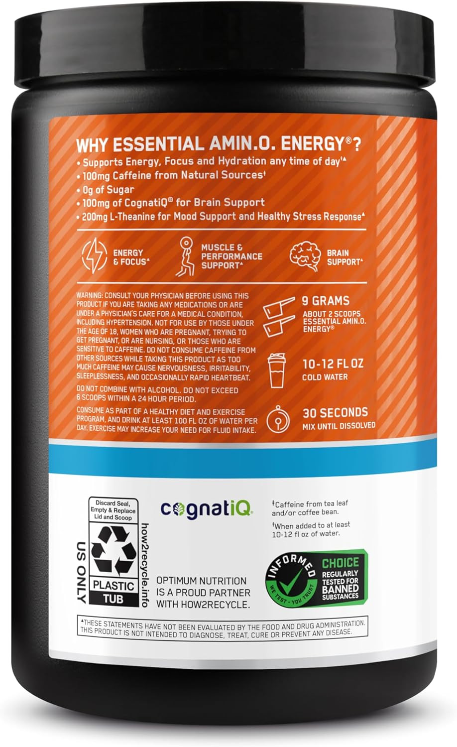 Amino Energy Powder plus Hydration, with BCAA, Electrolytes, and Caffeine, Tang
