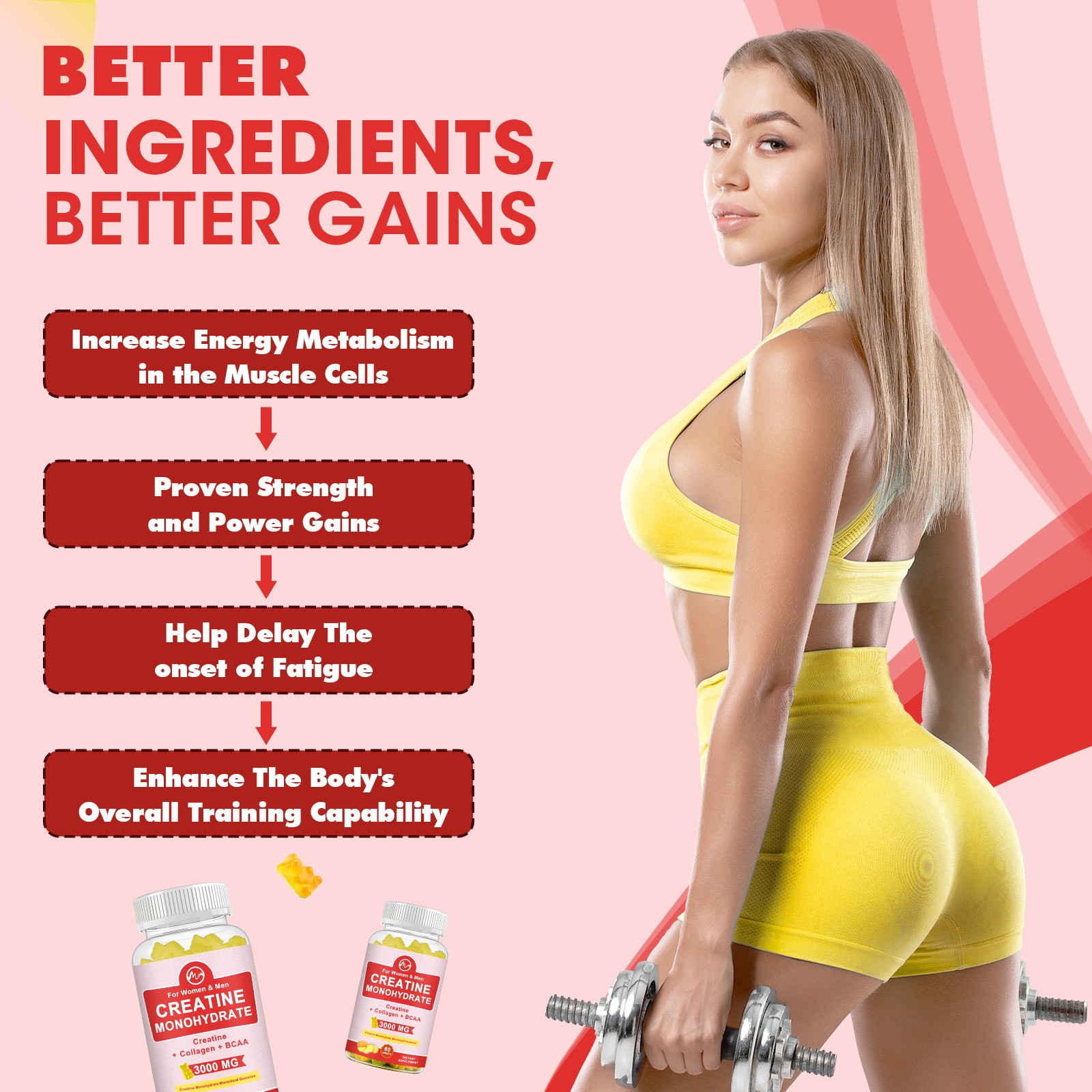 Creatine Monohydrate Gummies Gain Lean Muscle, Improve Performance and Strength