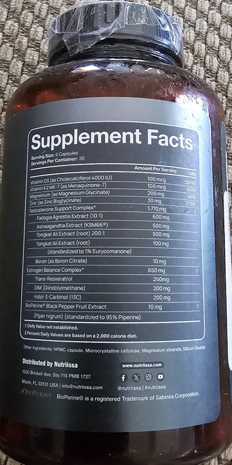 Nutriissa PCT Post Cycle Therapy Estrogen Control 2700mg 180 Caps Exp 10/2026