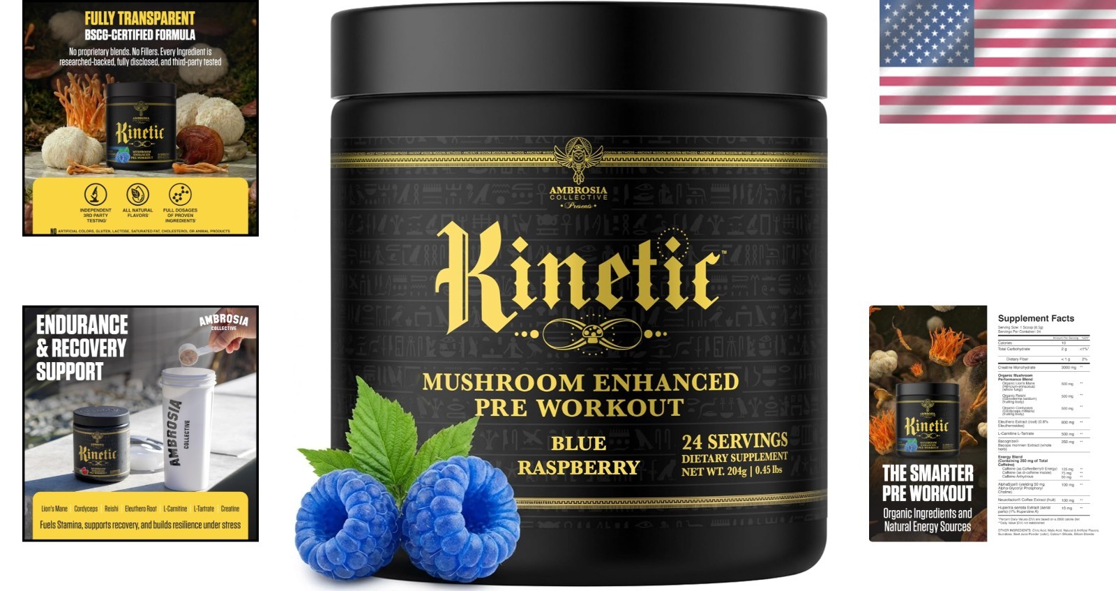Blue Raspberry Organic Pre Workout with Mushrooms: No Jitters, Enhanced Recovery