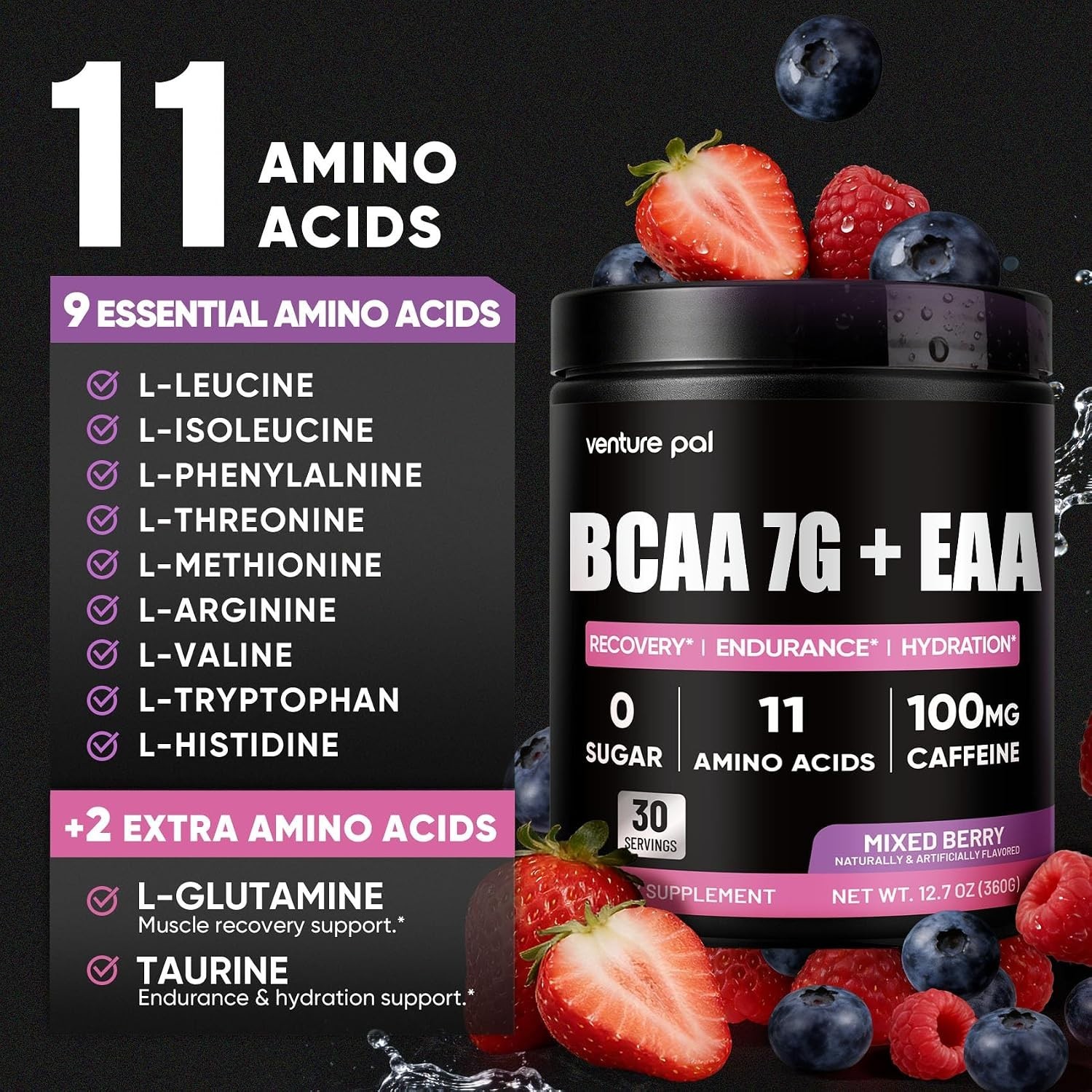 Venture Pal Sugar Free 7g BCAA + EAA Powder | Supports Muscle Recovery