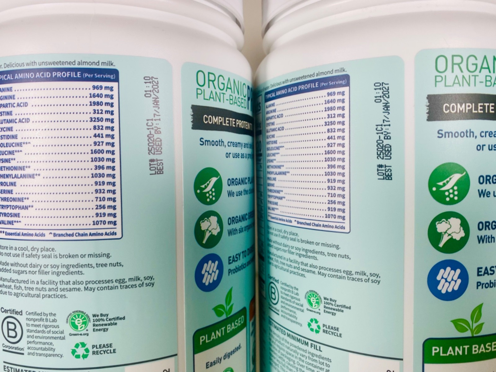 2 Jugs Garden of Life Organic 20g Protein + Greens, CHOCOLATE, 19.4 oz, Vegan+GF
