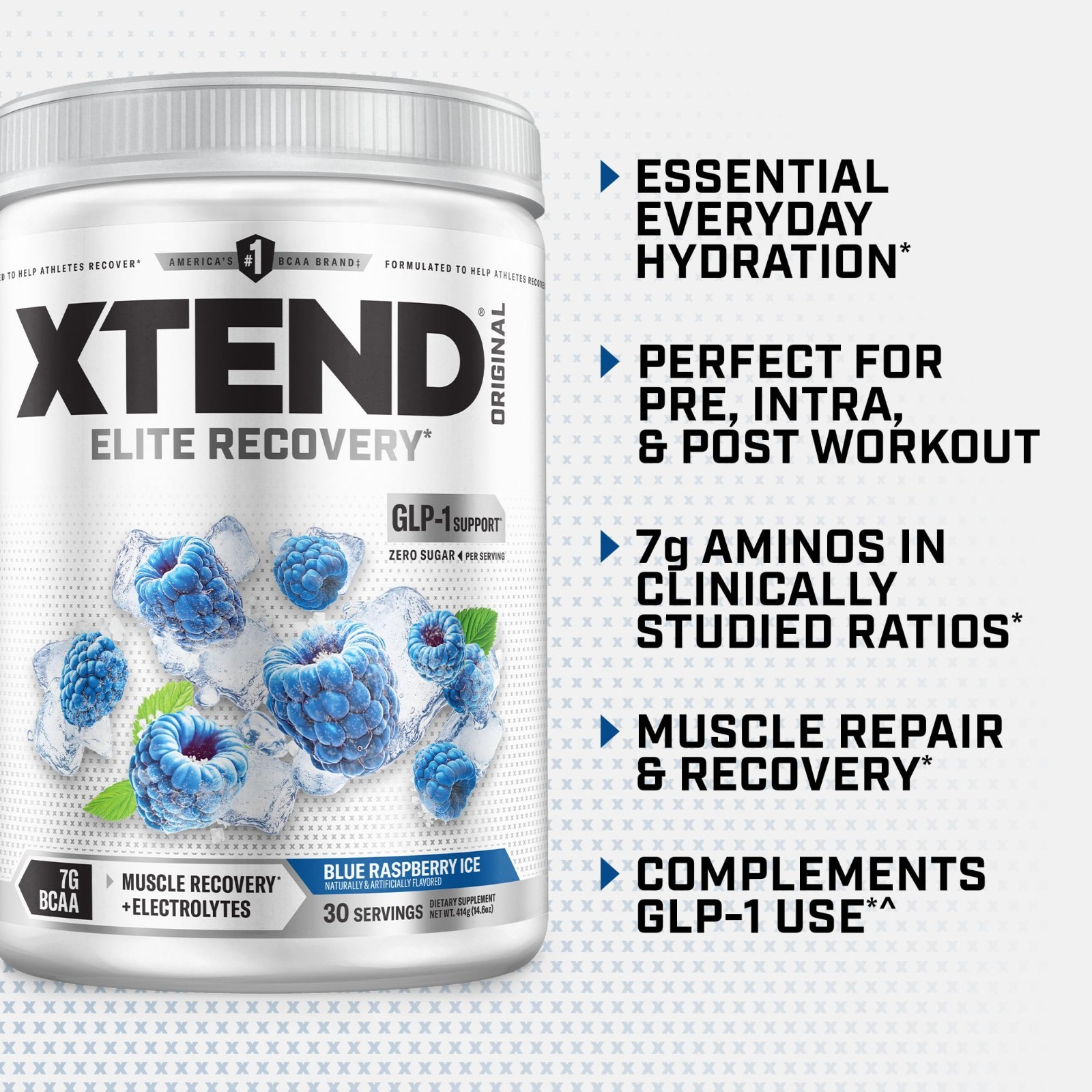 BCAA Powder for Muscle Recovery & Hydration, 7g BCAAs, Sugar-Free, Blue Raspberr