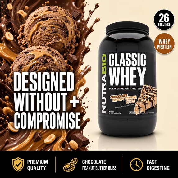 NutraBio Classic Whey Protein Powder Chocolate Peanut Butter 2 Pounds