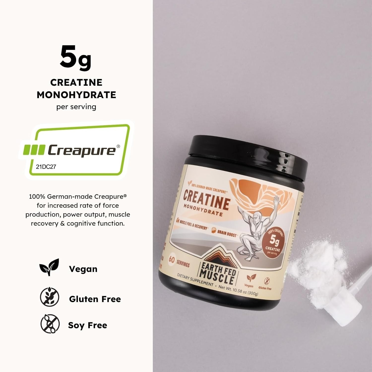 Creatine Monohydrate Powder, 300g, Unflavored | 60 Servings, German Creapure …