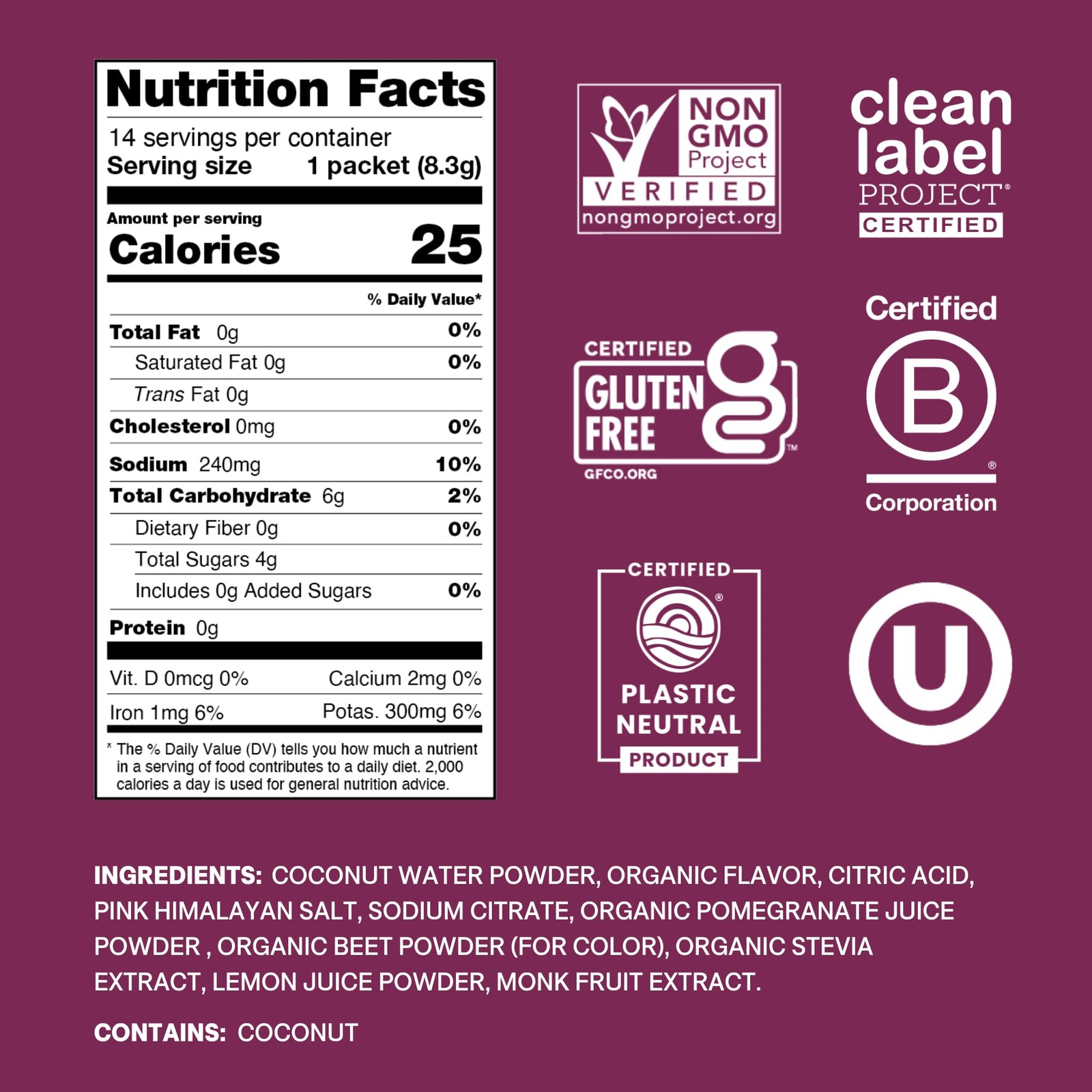 Electrolyte Powder Drink Mix, Vegan Kosher Paleo Non-GMO Before After Workout