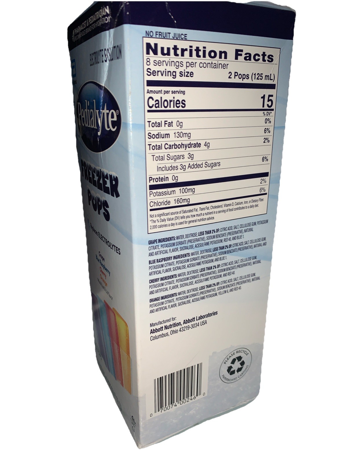 Pedialyte Freezer Pops Oral Electrolyte Solution Natural Assorted Flavors 16ct