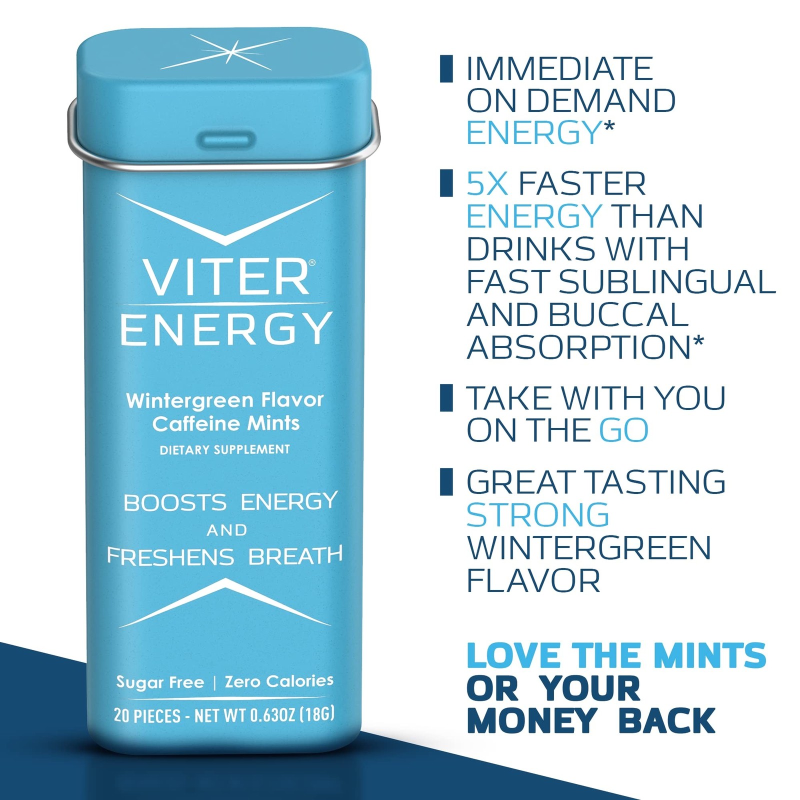 Viter Energy Caffeinated Mints 40mg Caffeine, B Vitamins, Sugar Free. (Winter…