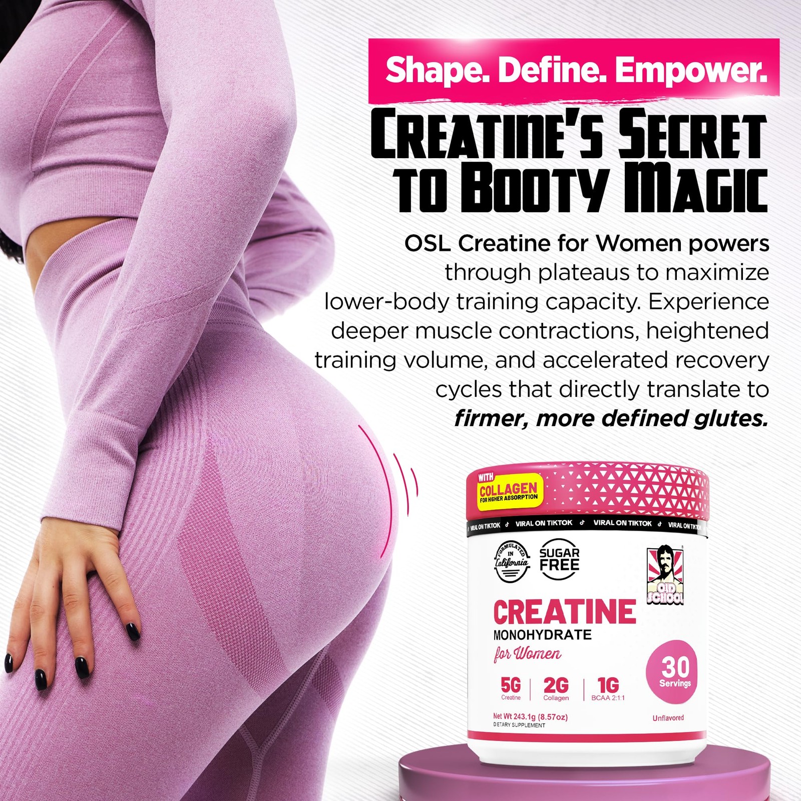 Monohidrato De Creatina Polvo Con Colágeno Para Crecimiento Muscular De Mujeres