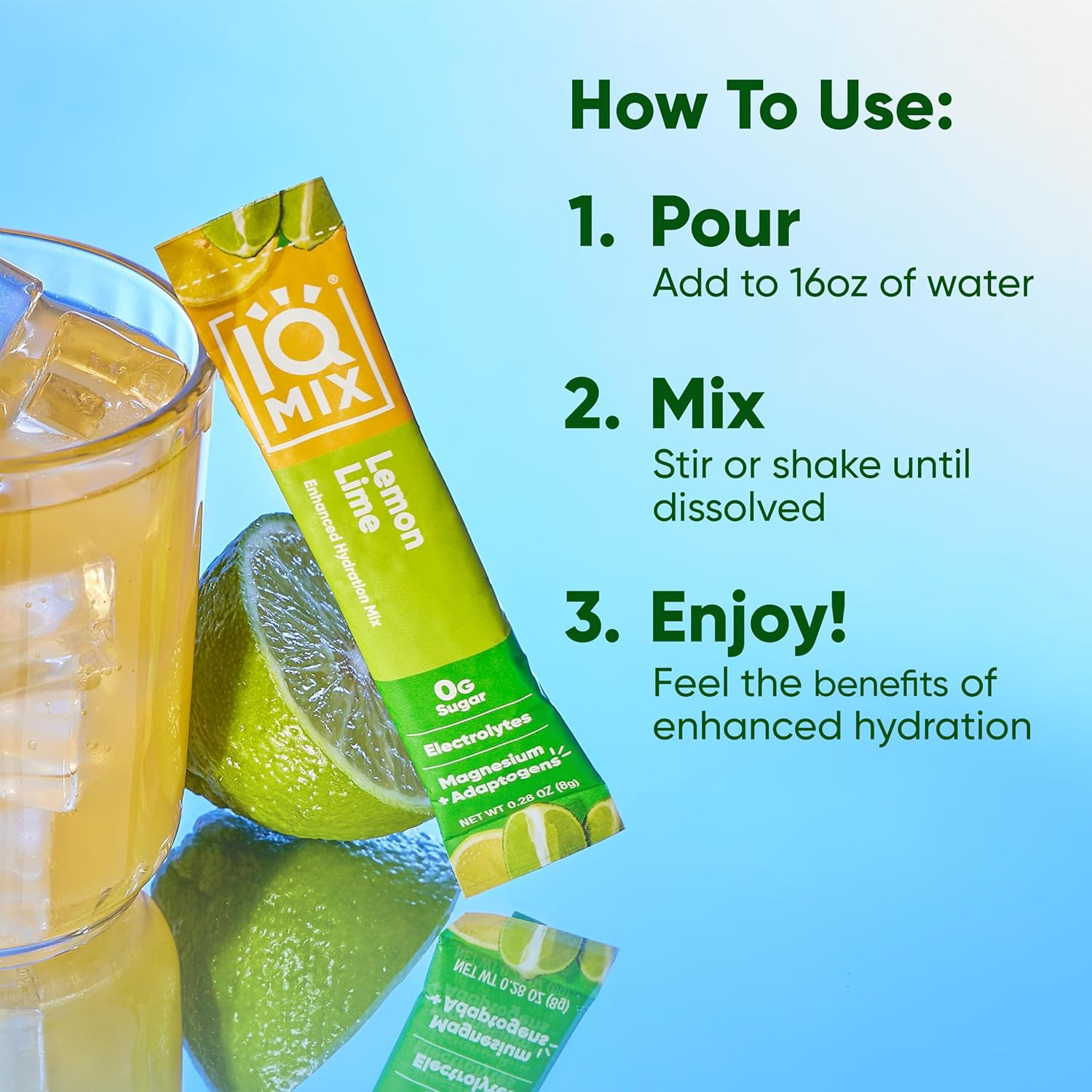 IQMIX Hydration Electrolyte Powder, Lemon Lime Sugar-Free Drink Mix, 20 Count