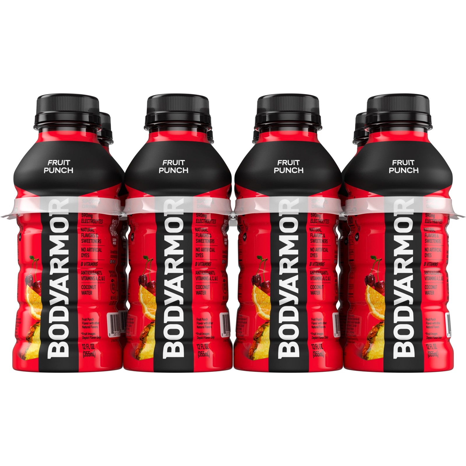 BODYARMOR Fruit Punch Electrolyte Sports Drink Bottles, 12 fl oz, 8 Pack