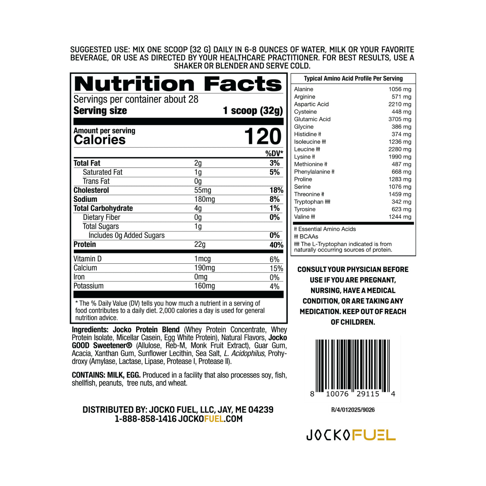 Jocko Whey Protein Powder, 22g , 2lb bag, Vanilla