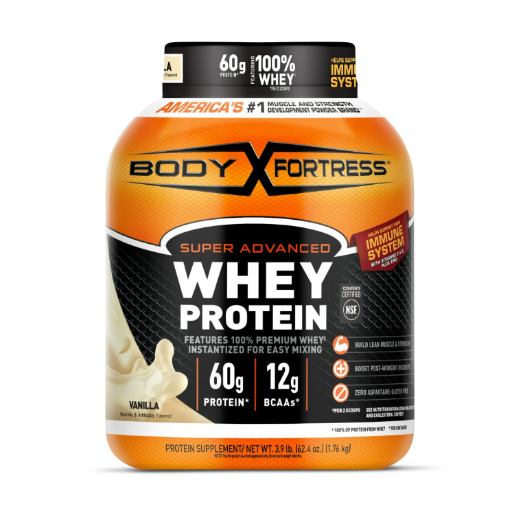 Body Fortress Super Advanced Whey Protein Vanilla 3.9lb Immune Support