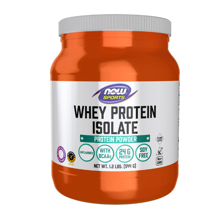 NOW Sports Whey Protein Isolate Unflavored Powder 1.2 lb 25g Protein BCAAs