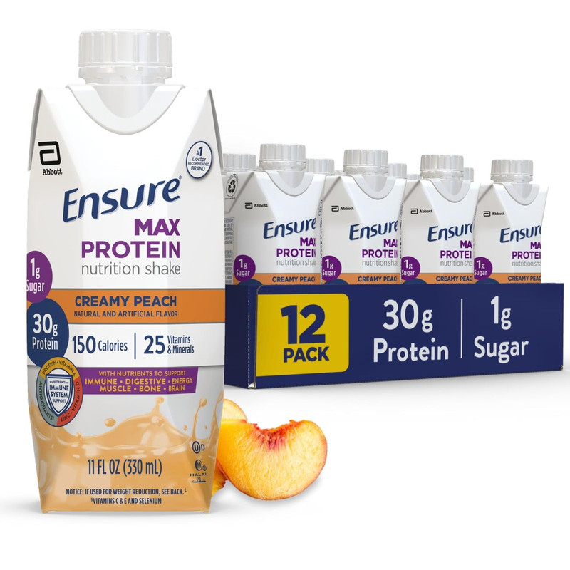 Ensure Max Protein Creamy Peach Nutrition Shake 30G Protein 1G Sugar 4G Fiber