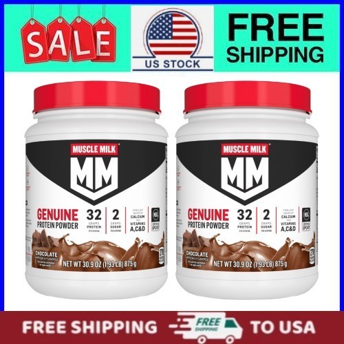 (2 pack) Muscle Milk Genuine Protein Powder, Chocolate, 1.93 Pound, 12 Servings