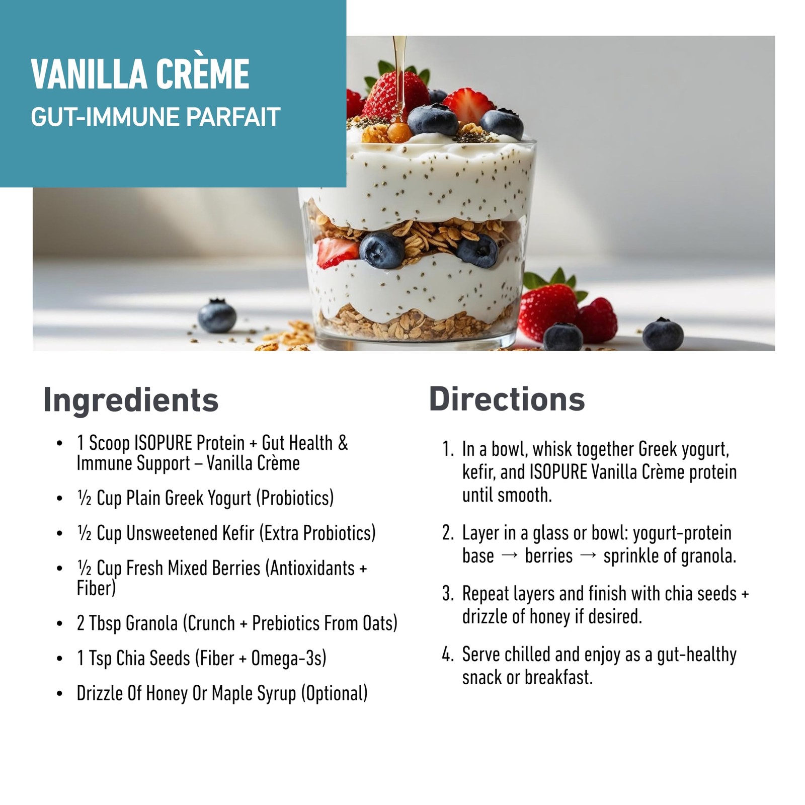 Isopure Protein Gut Health Immune Support Powder Vanilla Crme 25G Whey Protein