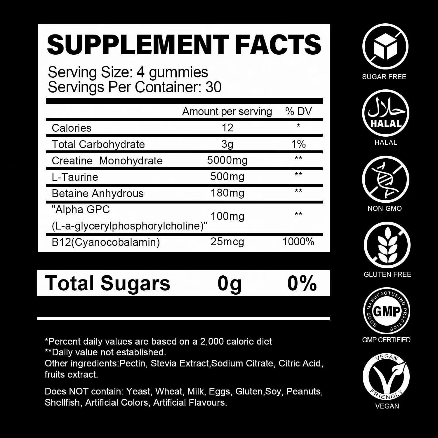 OEM Private Label Creatine Monohydrate Gummies 5000mg 120ct Vegan Blueberry
