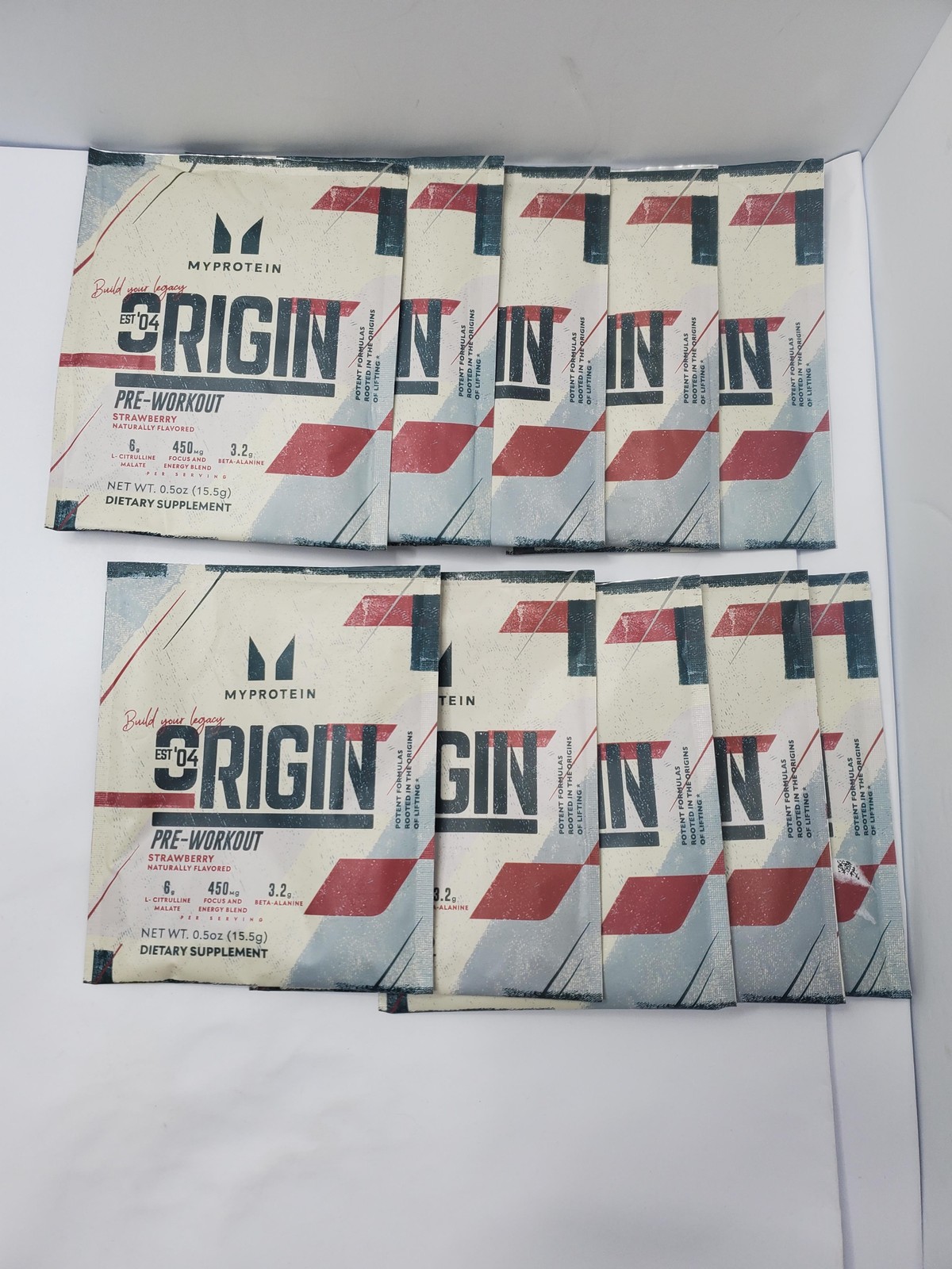10pk Myprotein Origin Pre-Workout Strawberry 0.5 Oz Sachets 300mg exp 8/26