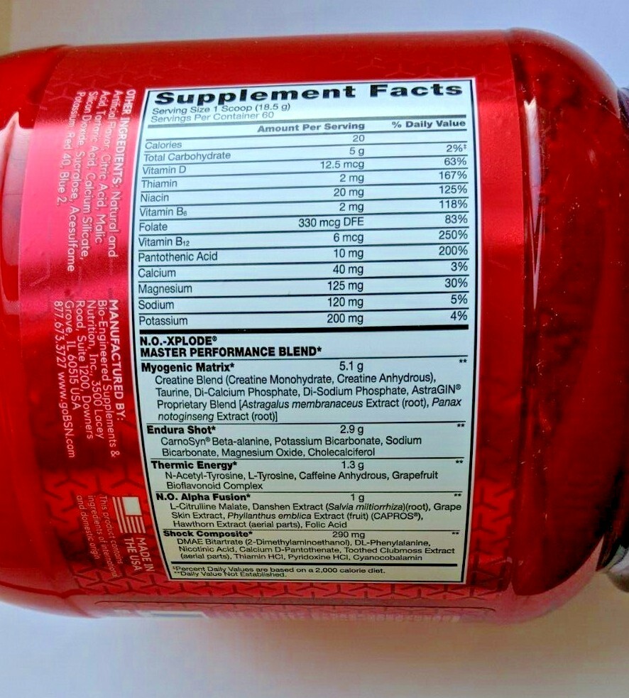 BSN N.O.-XPLODE Pre-Workout Energy Pump 60 Servings.Free Shipping