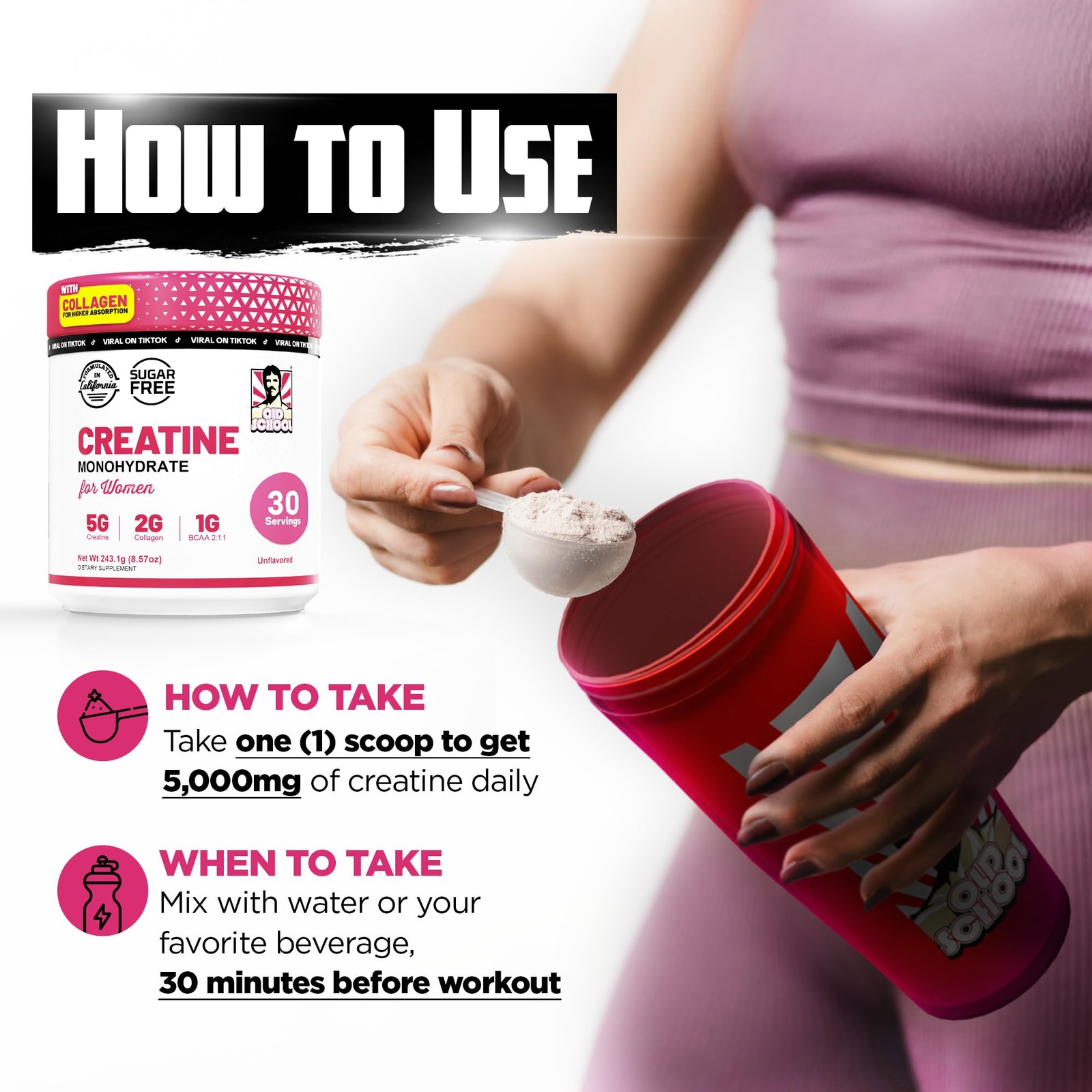 Monohidrato De Creatina Polvo Con Colágeno Para Crecimiento Muscular De Mujeres