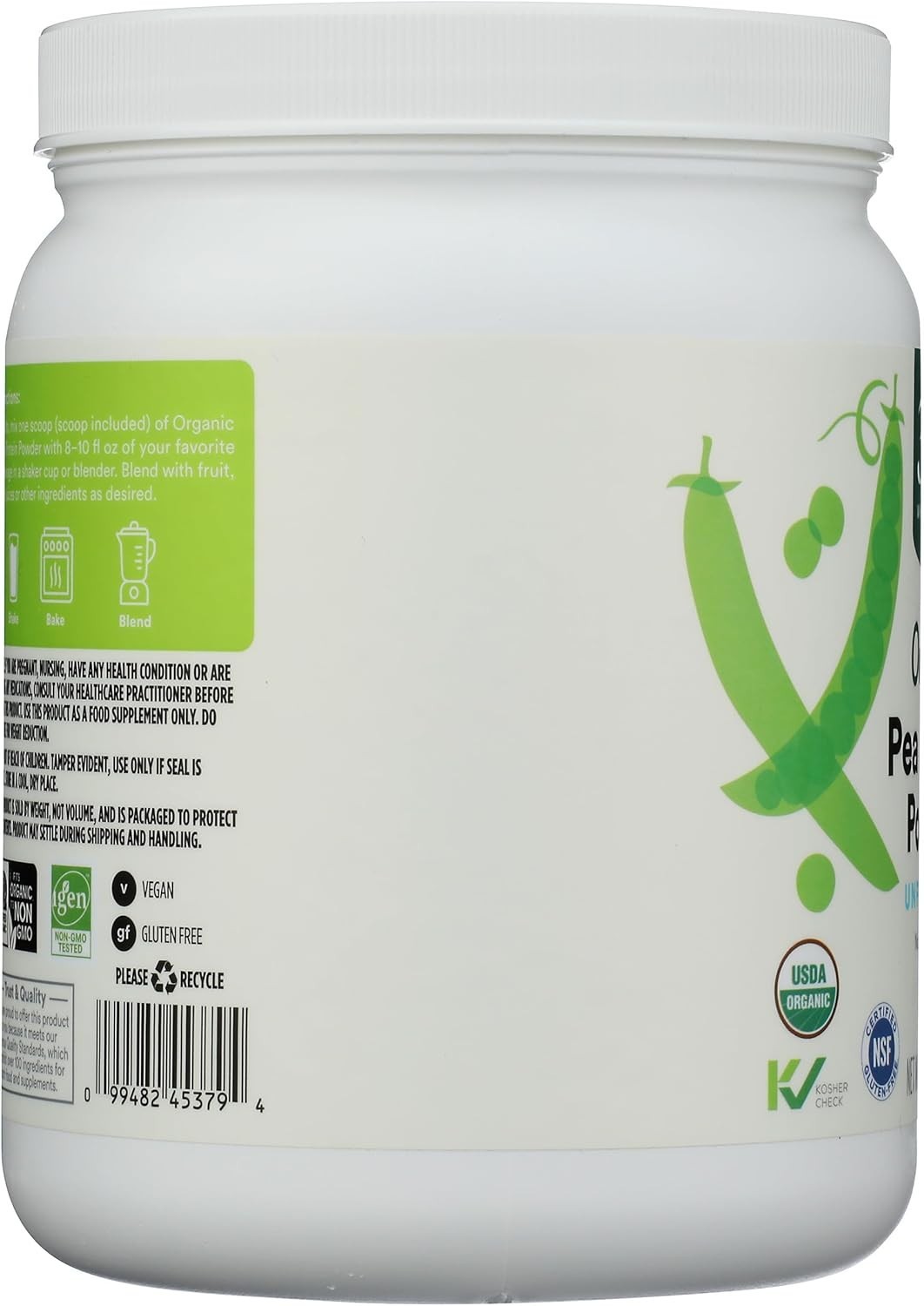 Nutritious Organic Pea Protein – 16 Oz Jar, 15g Plant-Based Protein, Gluten Free