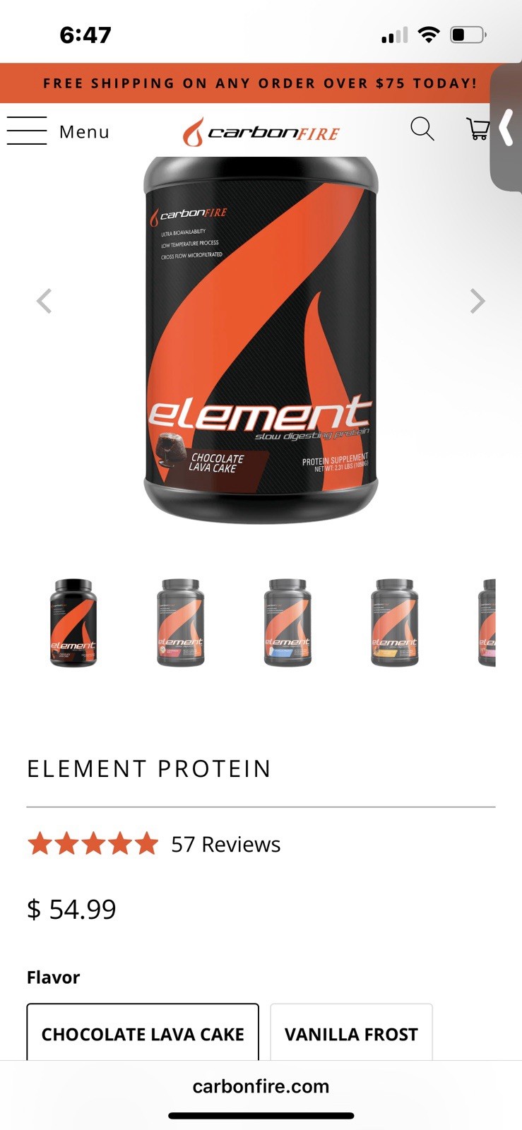 ELEMENT PROTEIN POWDER -CHOCOLATE LAVA CAKE 2.31 LB Exp7/27 Slow Digesting GF