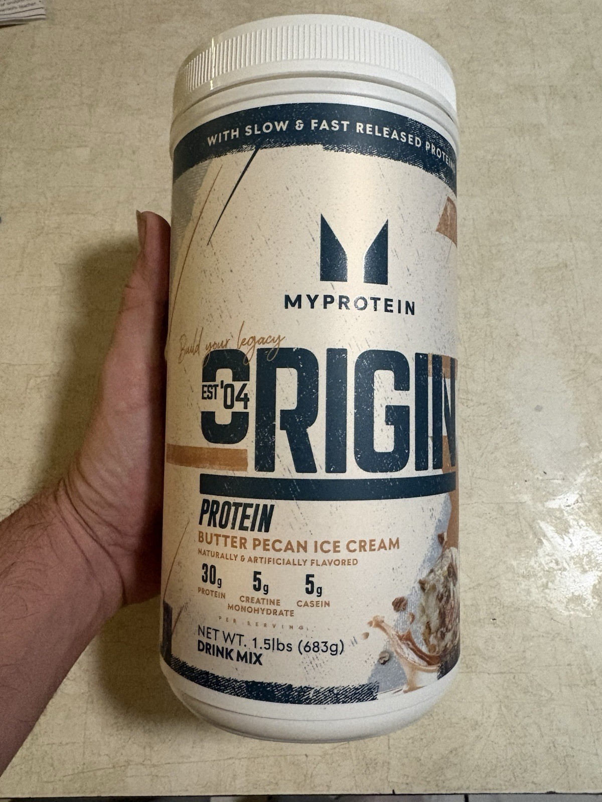My protein Origin Protein Creatine Casein Butter Pecan Ice Cream 04/26