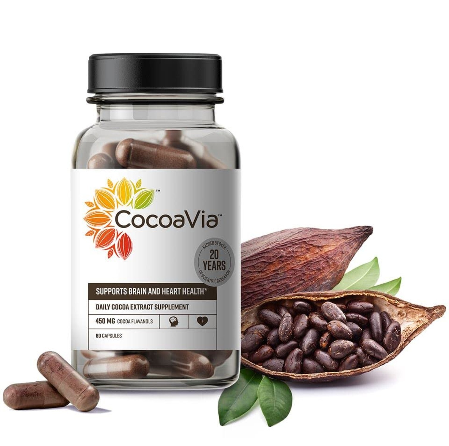 CocoaVia Heart & Brain Supplement, 30 Day, 450 mg Cocoa Flavanols, Memory & C…