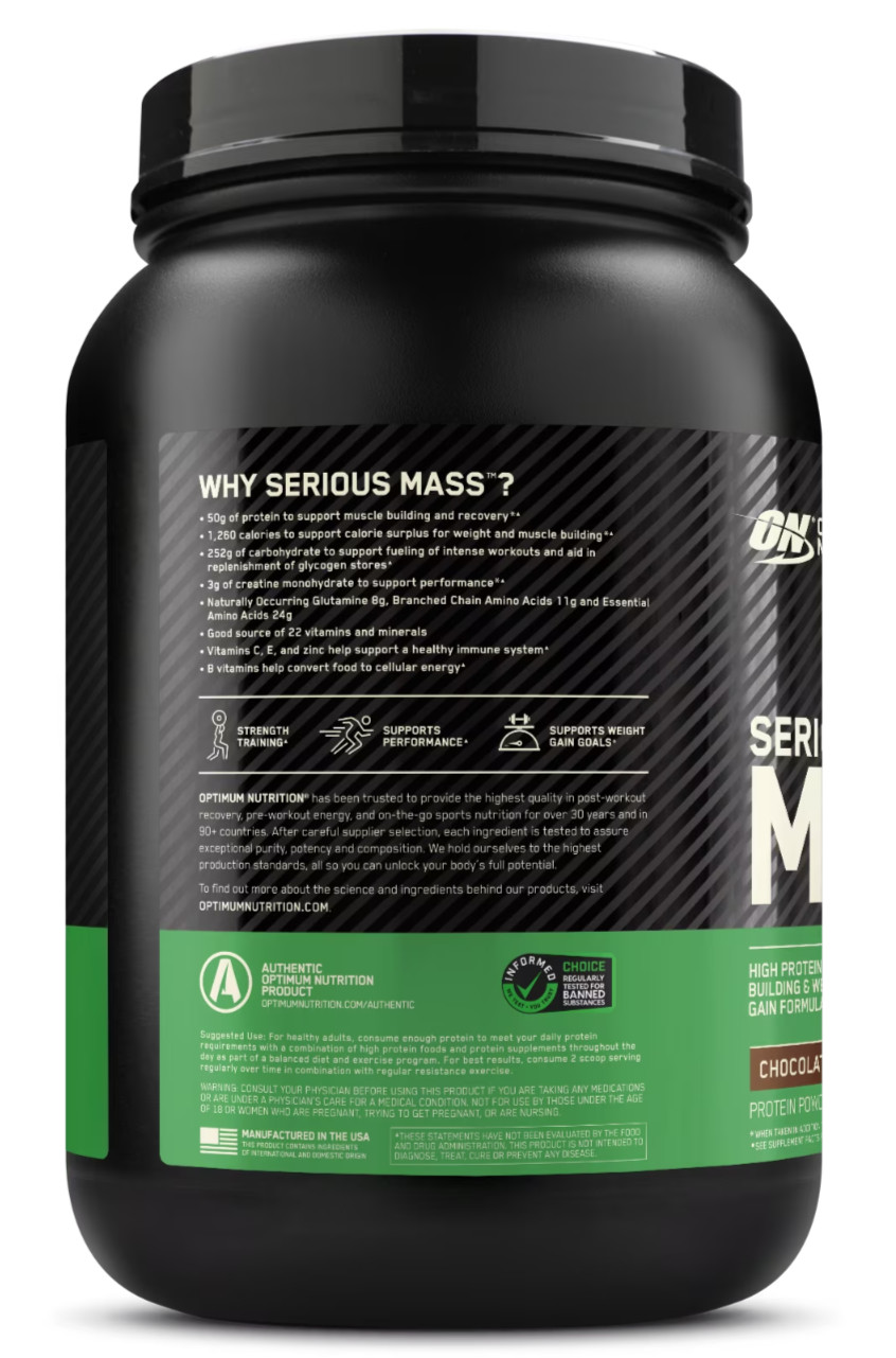 Optimum Nutrition Serious Mass Weight Gainer Protein Powder Chocolate 3 lb