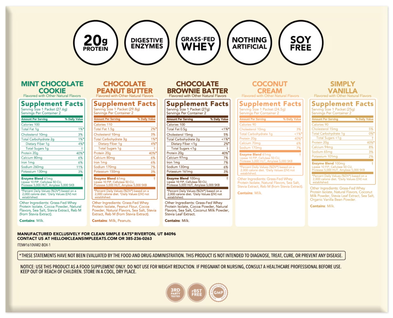 Clean Simple Eats Protein Powder Variety Pack, Whey Protein Isolate, 10 Count